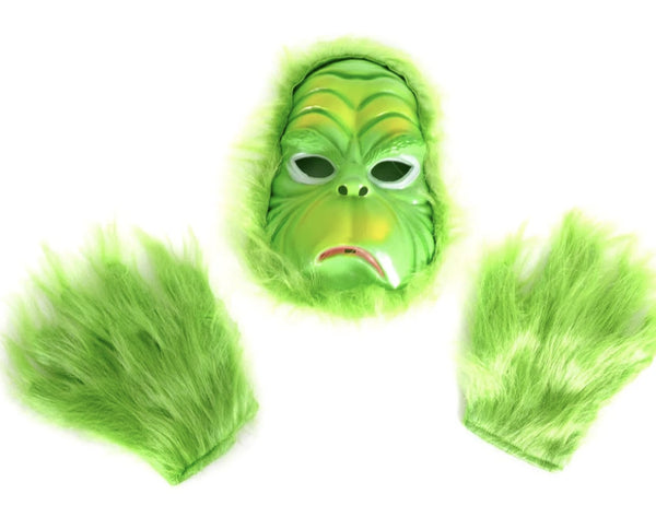 GRUMPY GREEN SANTA MASK AND GLOVES SET